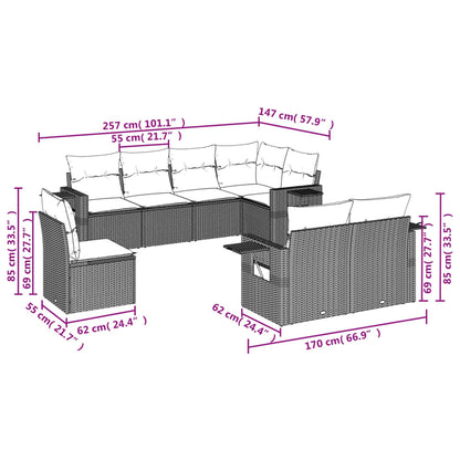 8-tlg. Garten-Sofagarnitur mit Kissen Schwarz Poly Rattan