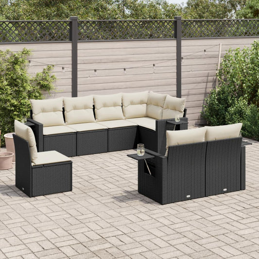 8-tlg. Garten-Sofagarnitur mit Kissen Schwarz Poly Rattan