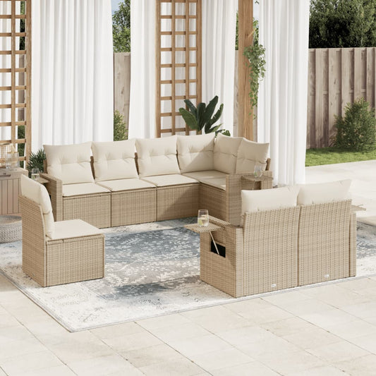 8-tlg. Garten-Sofagarnitur mit Kissen Beige Poly Rattan