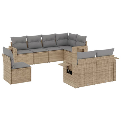 8-tlg. Garten-Sofagarnitur mit Kissen Beige Poly Rattan