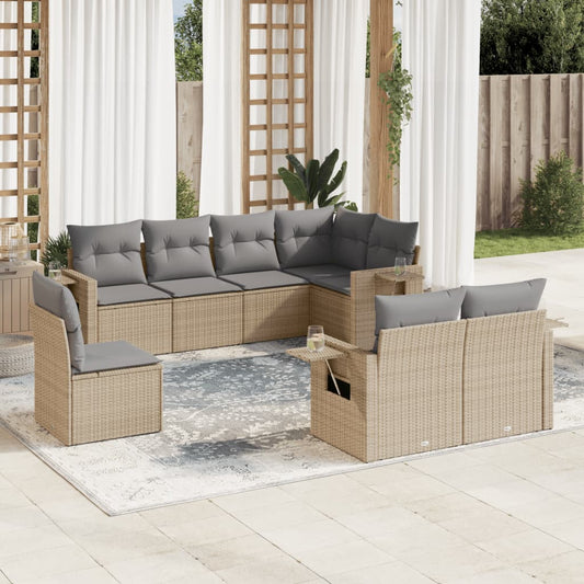 8-tlg. Garten-Sofagarnitur mit Kissen Beige Poly Rattan