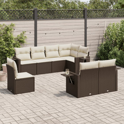 8-tlg. Garten-Sofagarnitur mit Kissen Braun Poly Rattan