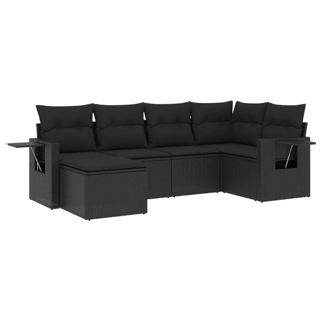 6-tlg. Garten-Sofagarnitur mit Kissen Schwarz Poly Rattan