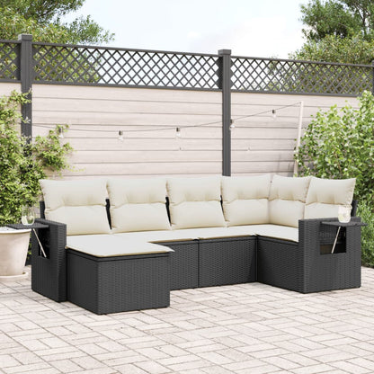 6-tlg. Garten-Sofagarnitur mit Kissen Schwarz Poly Rattan