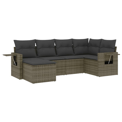 6-tlg. Garten-Sofagarnitur mit Kissen Grau Poly Rattan