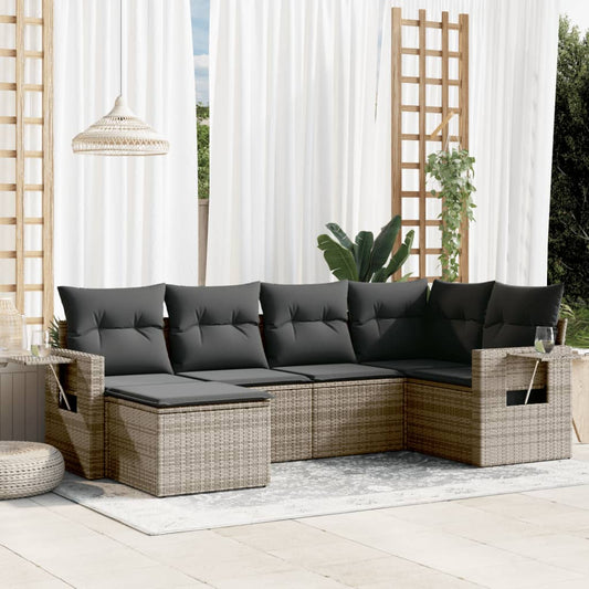 6-tlg. Garten-Sofagarnitur mit Kissen Grau Poly Rattan