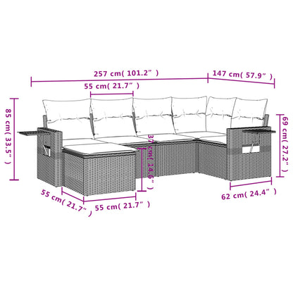 6-tlg. Garten-Sofagarnitur mit Kissen Hellgrau Poly Rattan