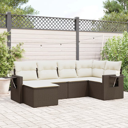 6-tlg. Garten-Sofagarnitur mit Kissen Braun Poly Rattan