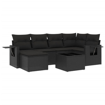 7-tlg. Garten-Sofagarnitur mit Kissen Schwarz Poly Rattan