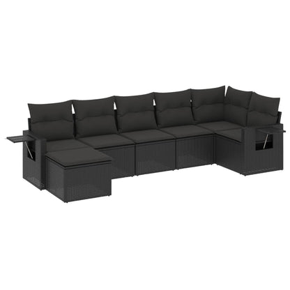 7-tlg. Garten-Sofagarnitur mit Kissen Schwarz Poly Rattan