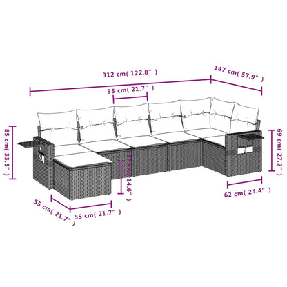 7-tlg. Garten-Sofagarnitur mit Kissen Schwarz Poly Rattan