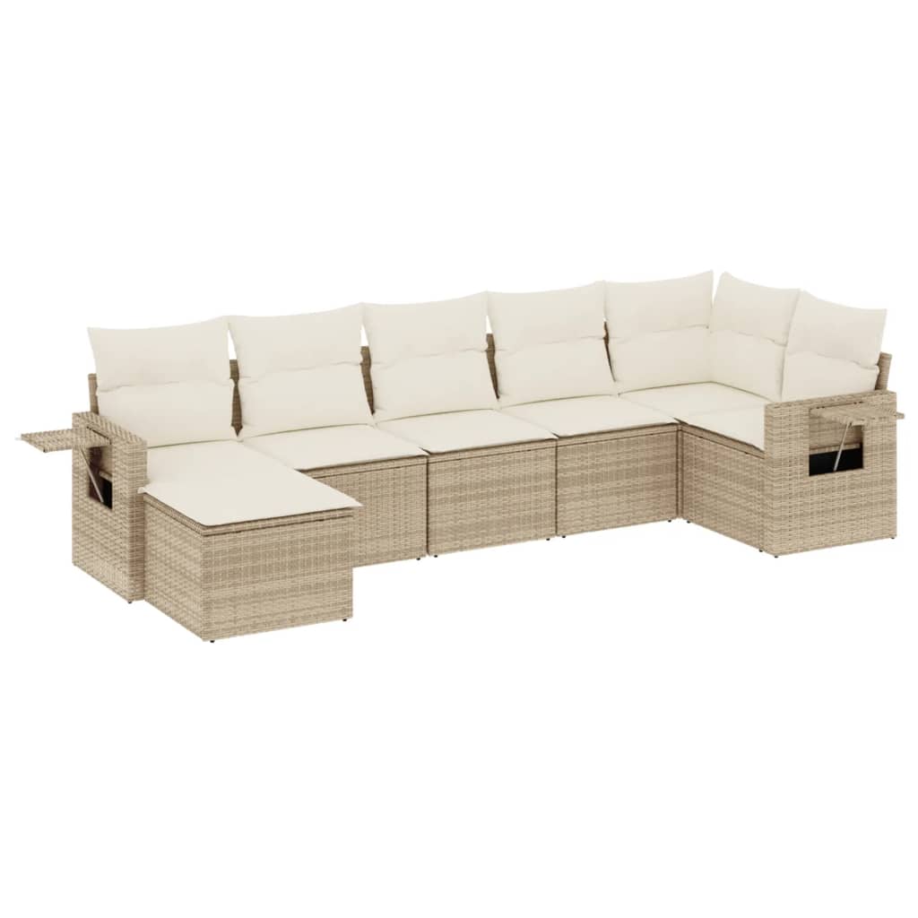 7-tlg. Garten-Sofagarnitur mit Kissen Beige Poly Rattan