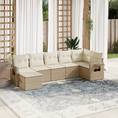 7-tlg. Garten-Sofagarnitur mit Kissen Beige Poly Rattan