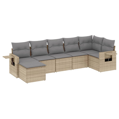 7-tlg. Garten-Sofagarnitur mit Kissen Beige Poly Rattan