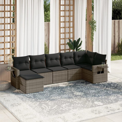 7-tlg. Garten-Sofagarnitur mit Kissen Grau Poly Rattan