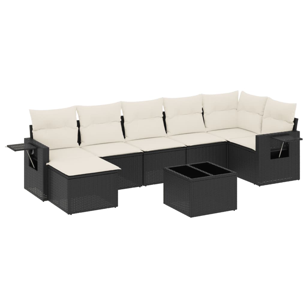 8-tlg. Garten-Sofagarnitur mit Kissen Schwarz Poly Rattan