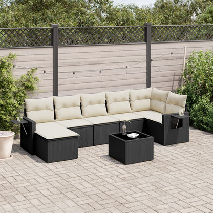 8-tlg. Garten-Sofagarnitur mit Kissen Schwarz Poly Rattan