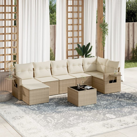 8-tlg. Garten-Sofagarnitur mit Kissen Beige Poly Rattan