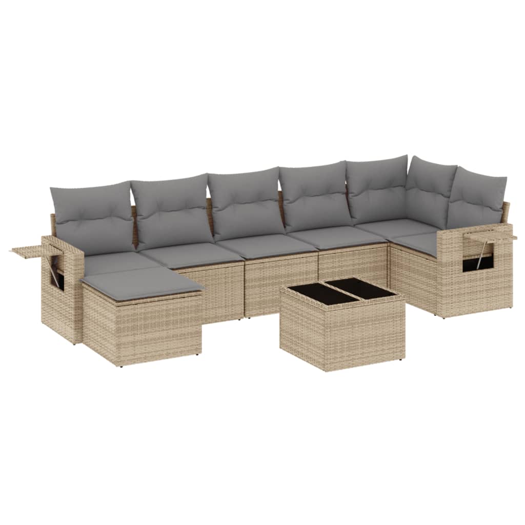 8-tlg. Garten-Sofagarnitur mit Kissen Beige Poly Rattan