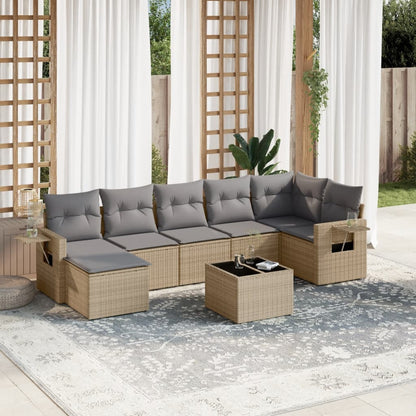 8-tlg. Garten-Sofagarnitur mit Kissen Beige Poly Rattan