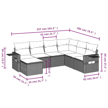 7-tlg. Garten-Sofagarnitur mit Kissen Schwarz Poly Rattan