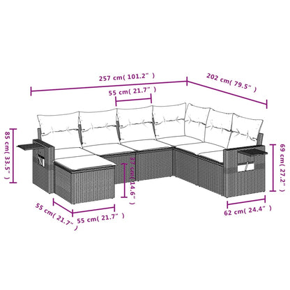 7-tlg. Garten-Sofagarnitur mit Kissen Beige Poly Rattan