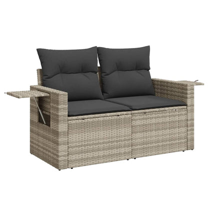 7-tlg. Garten-Sofagarnitur mit Kissen Hellgrau Poly Rattan