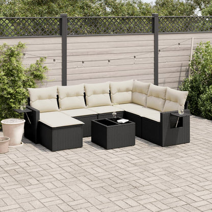 8-tlg. Garten-Sofagarnitur mit Kissen Schwarz Poly Rattan