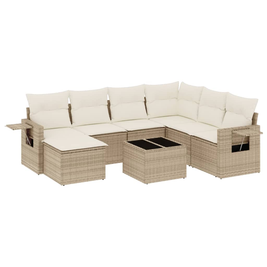 8-tlg. Garten-Sofagarnitur mit Kissen Beige Poly Rattan