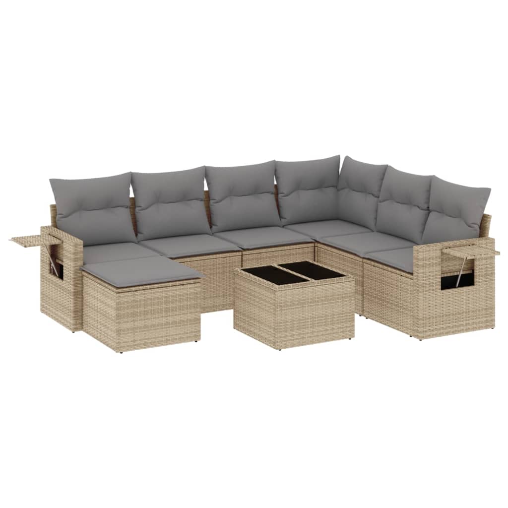 8-tlg. Garten-Sofagarnitur mit Kissen Beige Poly Rattan