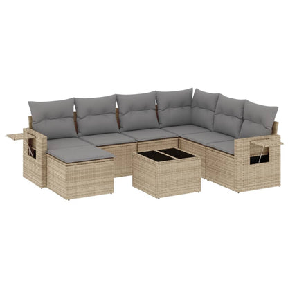 8-tlg. Garten-Sofagarnitur mit Kissen Beige Poly Rattan