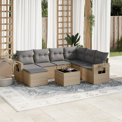 8-tlg. Garten-Sofagarnitur mit Kissen Beige Poly Rattan