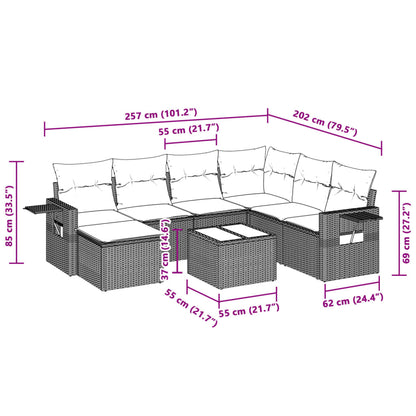 8-tlg. Garten-Sofagarnitur mit Kissen Hellgrau Poly Rattan