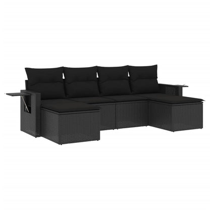 6-tlg. Garten-Sofagarnitur mit Kissen Schwarz Poly Rattan