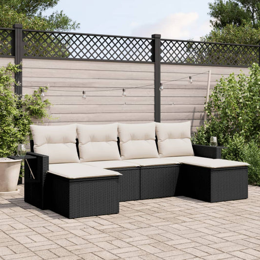 6-tlg. Garten-Sofagarnitur mit Kissen Schwarz Poly Rattan