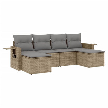 6-tlg. Garten-Sofagarnitur mit Kissen Beige Poly Rattan