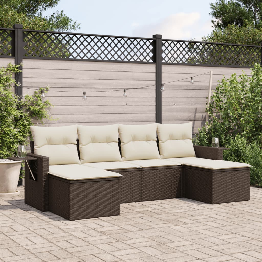 6-tlg. Garten-Sofagarnitur mit Kissen Braun Poly Rattan