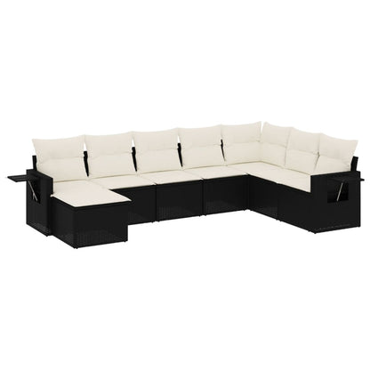 8-tlg. Garten-Sofagarnitur mit Kissen Schwarz Poly Rattan