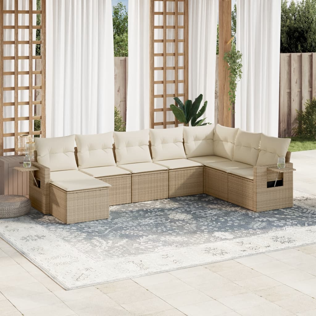 8-tlg. Garten-Sofagarnitur mit Kissen Beige Poly Rattan