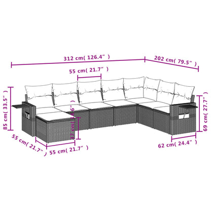 8-tlg. Garten-Sofagarnitur mit Kissen Grau Poly Rattan