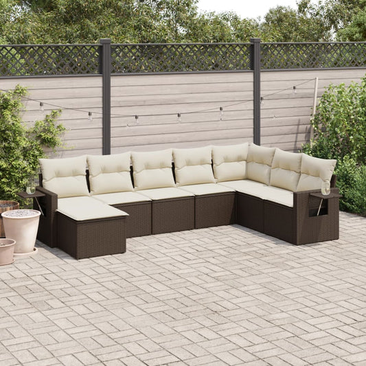 8-tlg. Garten-Sofagarnitur mit Kissen Braun Poly Rattan