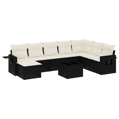 9-tlg. Garten-Sofagarnitur mit Kissen Schwarz Poly Rattan