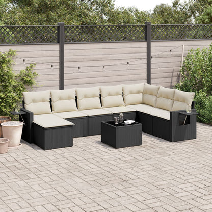 9-tlg. Garten-Sofagarnitur mit Kissen Schwarz Poly Rattan