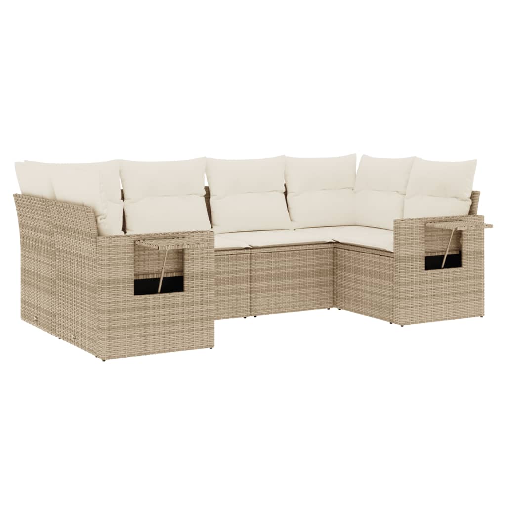 6-tlg. Garten-Sofagarnitur mit Kissen Beige Poly Rattan