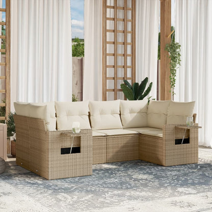 6-tlg. Garten-Sofagarnitur mit Kissen Beige Poly Rattan