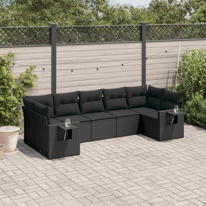 7-tlg. Garten-Sofagarnitur mit Kissen Schwarz Poly Rattan