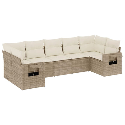 7-tlg. Garten-Sofagarnitur mit Kissen Beige Poly Rattan