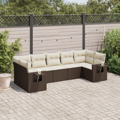 7-tlg. Garten-Sofagarnitur mit Kissen Braun Poly Rattan