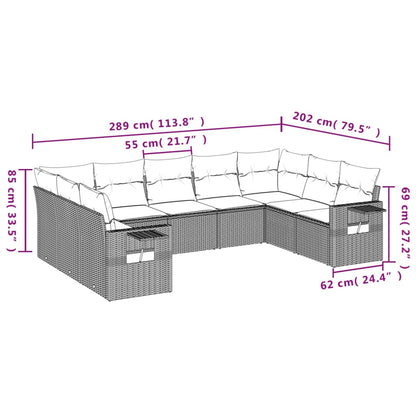 9-tlg. Garten-Sofagarnitur mit Kissen Schwarz Poly Rattan