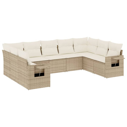 9-tlg. Garten-Sofagarnitur mit Kissen Beige Poly Rattan